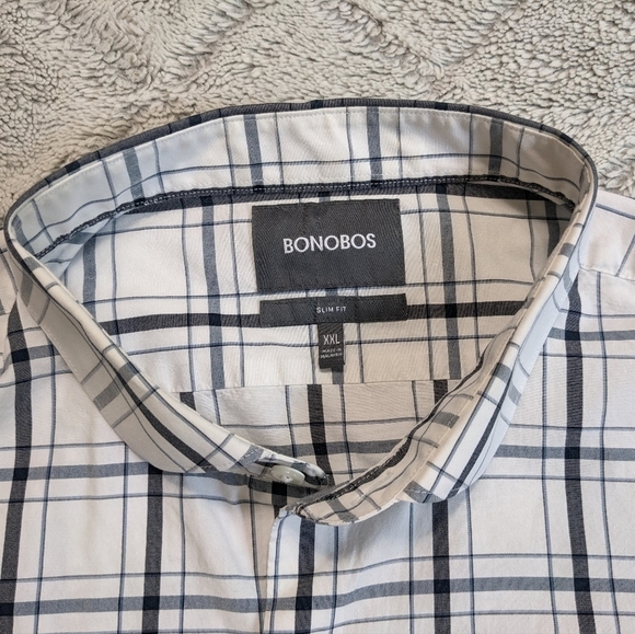 Bonobos Slim Fit Plaid Button Up Shirt Mens XXL White Blue Long Sleeve - Picture 2 of 4